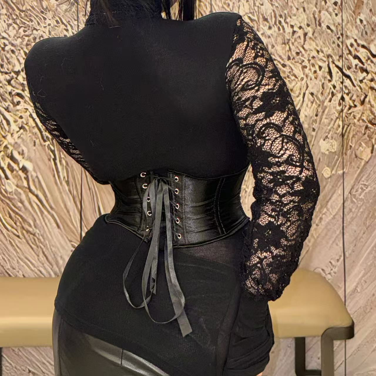 Black Lace-Up Waist Cincher