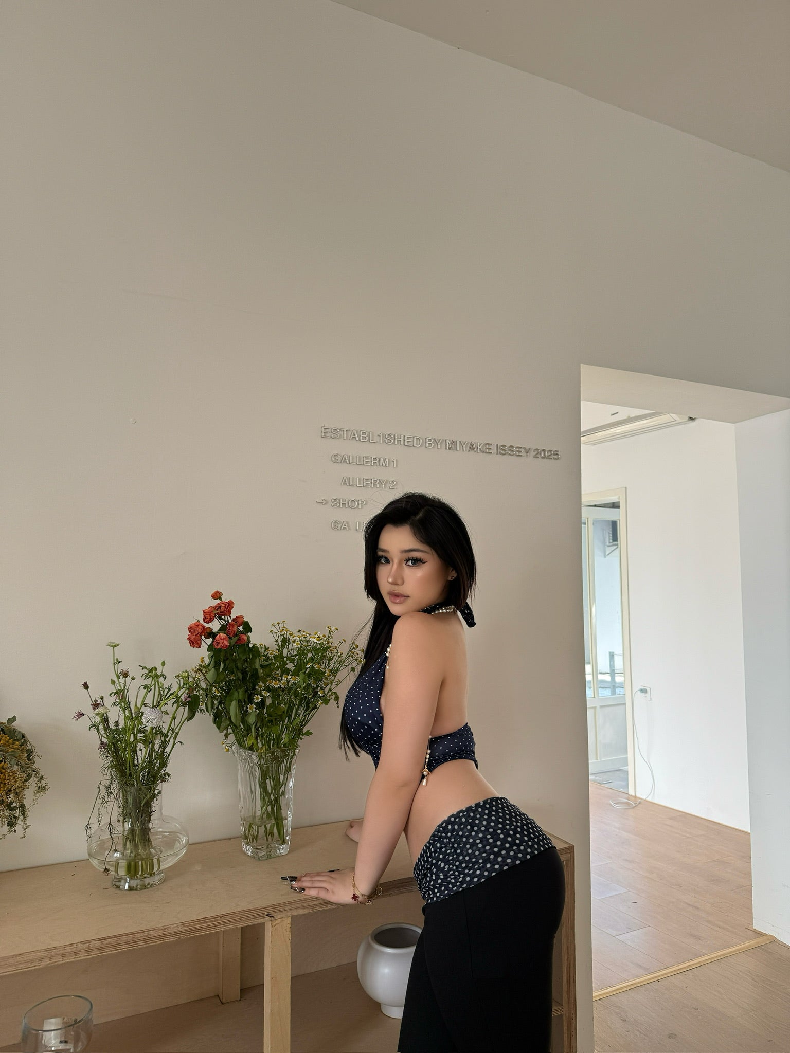 Black Polka Dot Fold-Over Pants