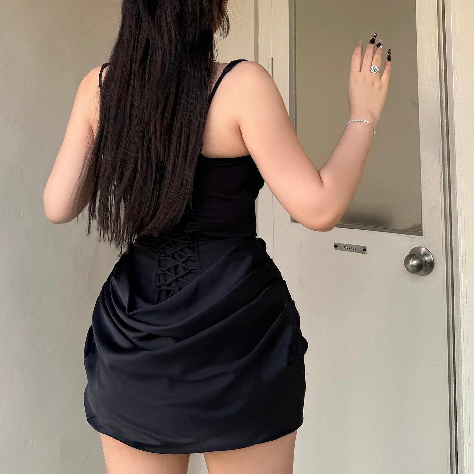 Noir Draped Corset Square Neck Mini Dress