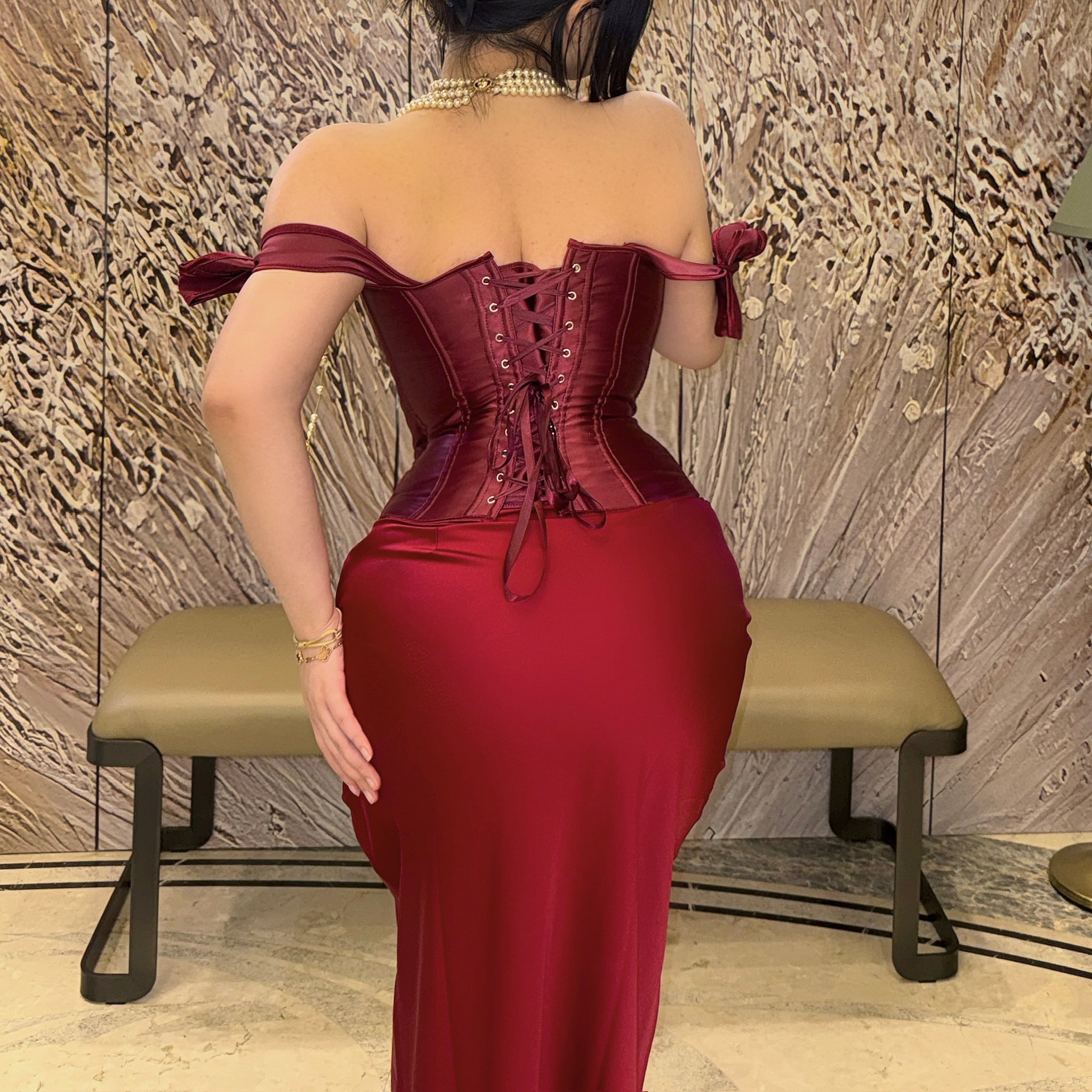 Scarlet Blossom Ribbon-Tie Corset Top