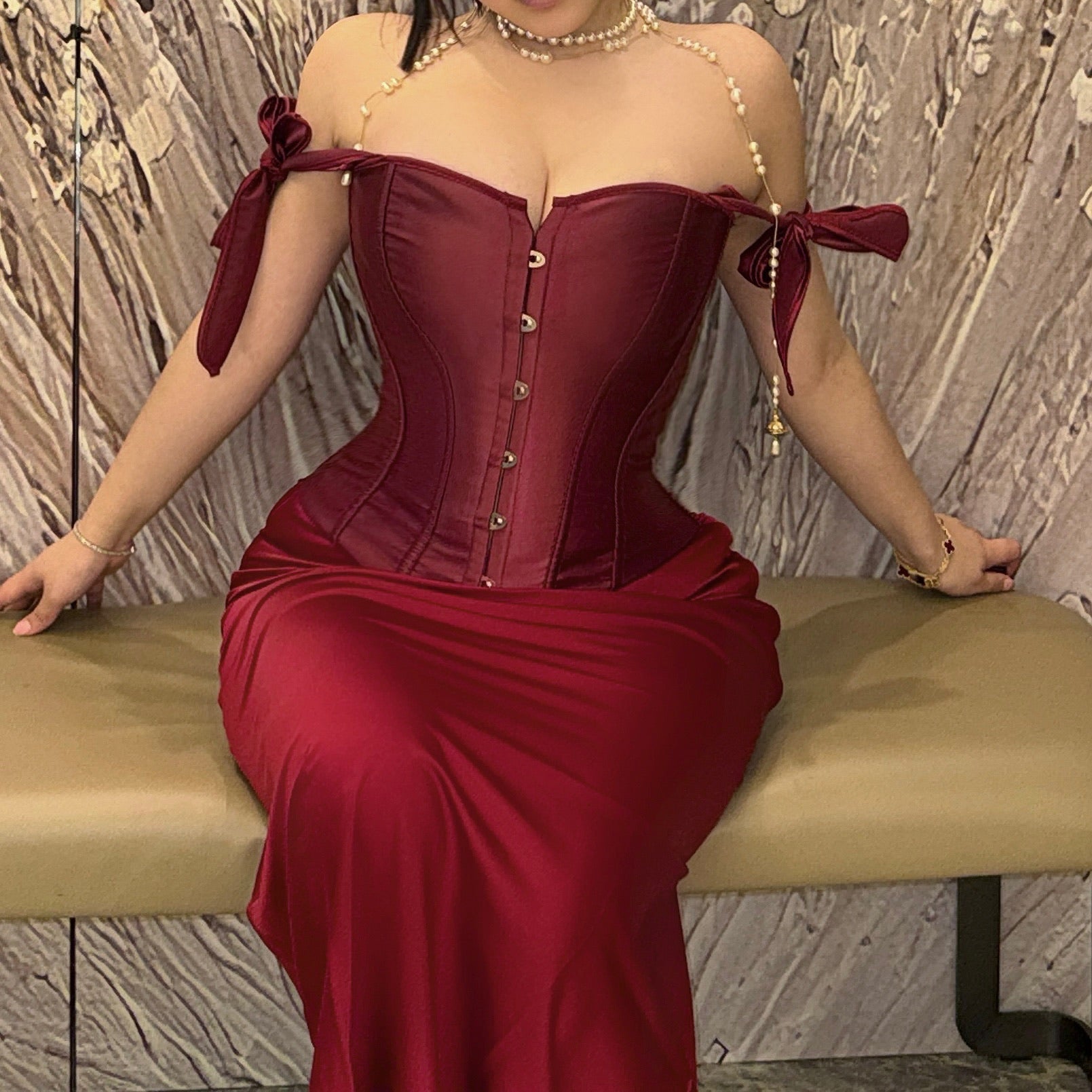 Scarlet Blossom Ribbon-Tie Corset Top