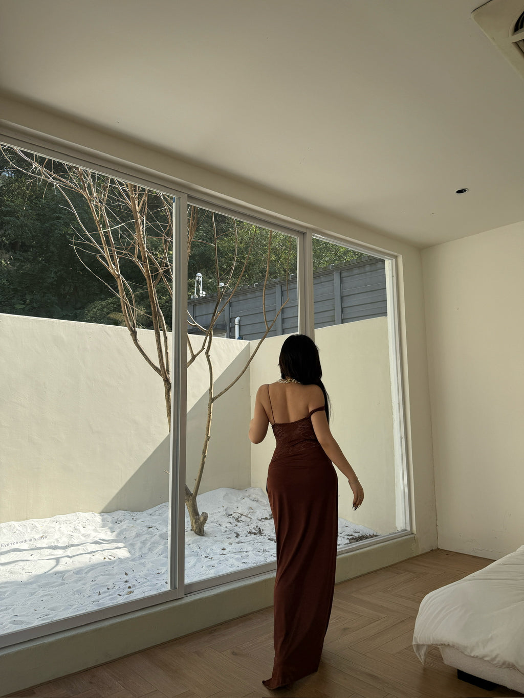 Brown Lace Strappy Maxi Dress