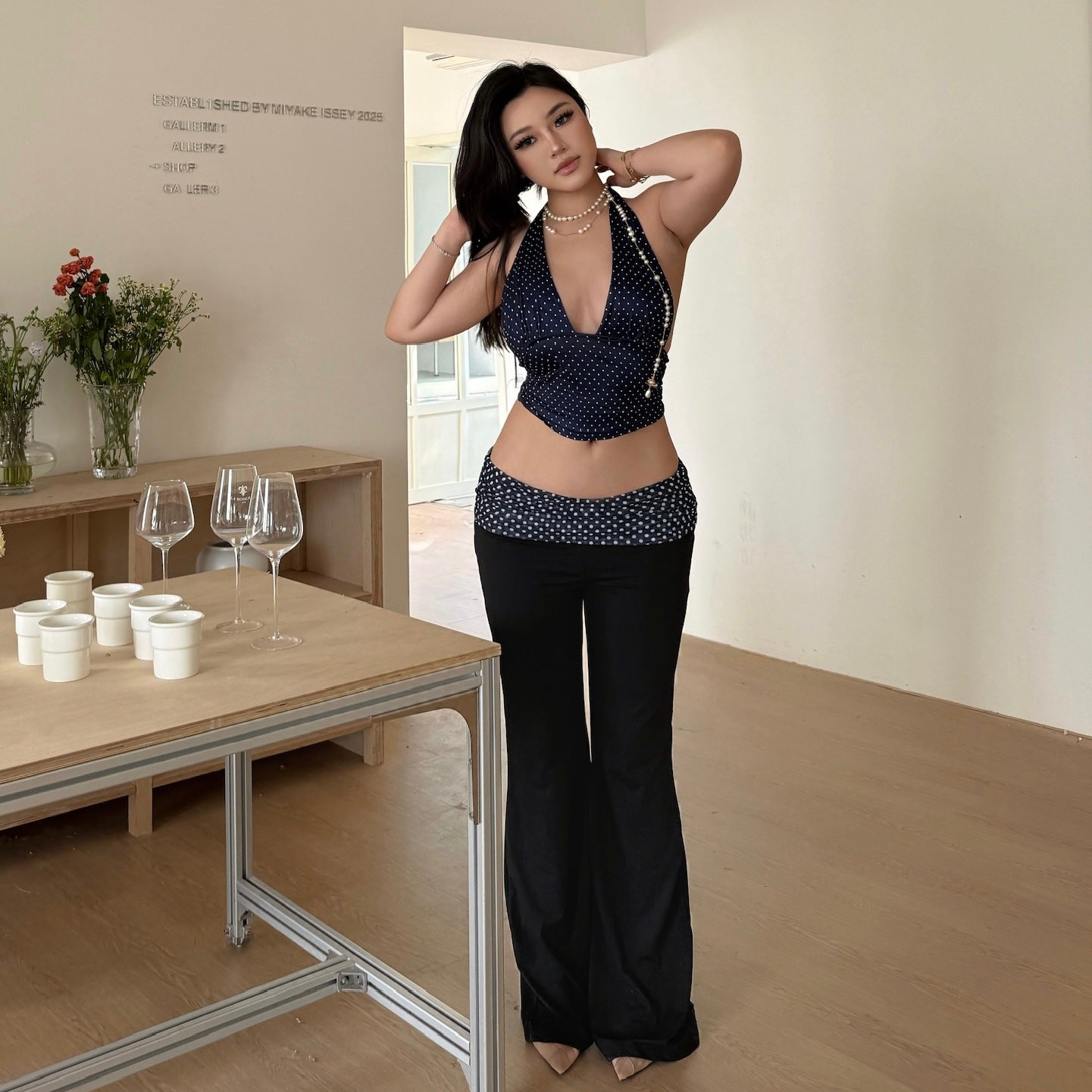 Azure Dream Retro Polka Dot Cropped Set