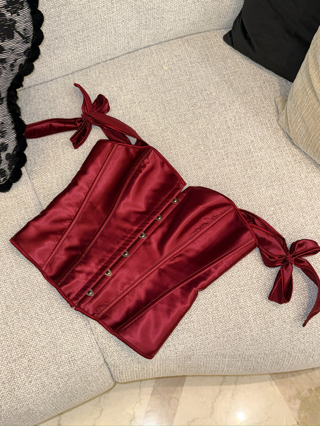 Scarlet Blossom Ribbon-Tie Corset Top