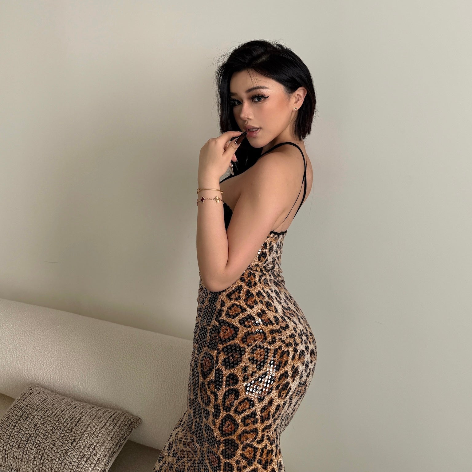 Leopard Lace Strappy Maxi Dress