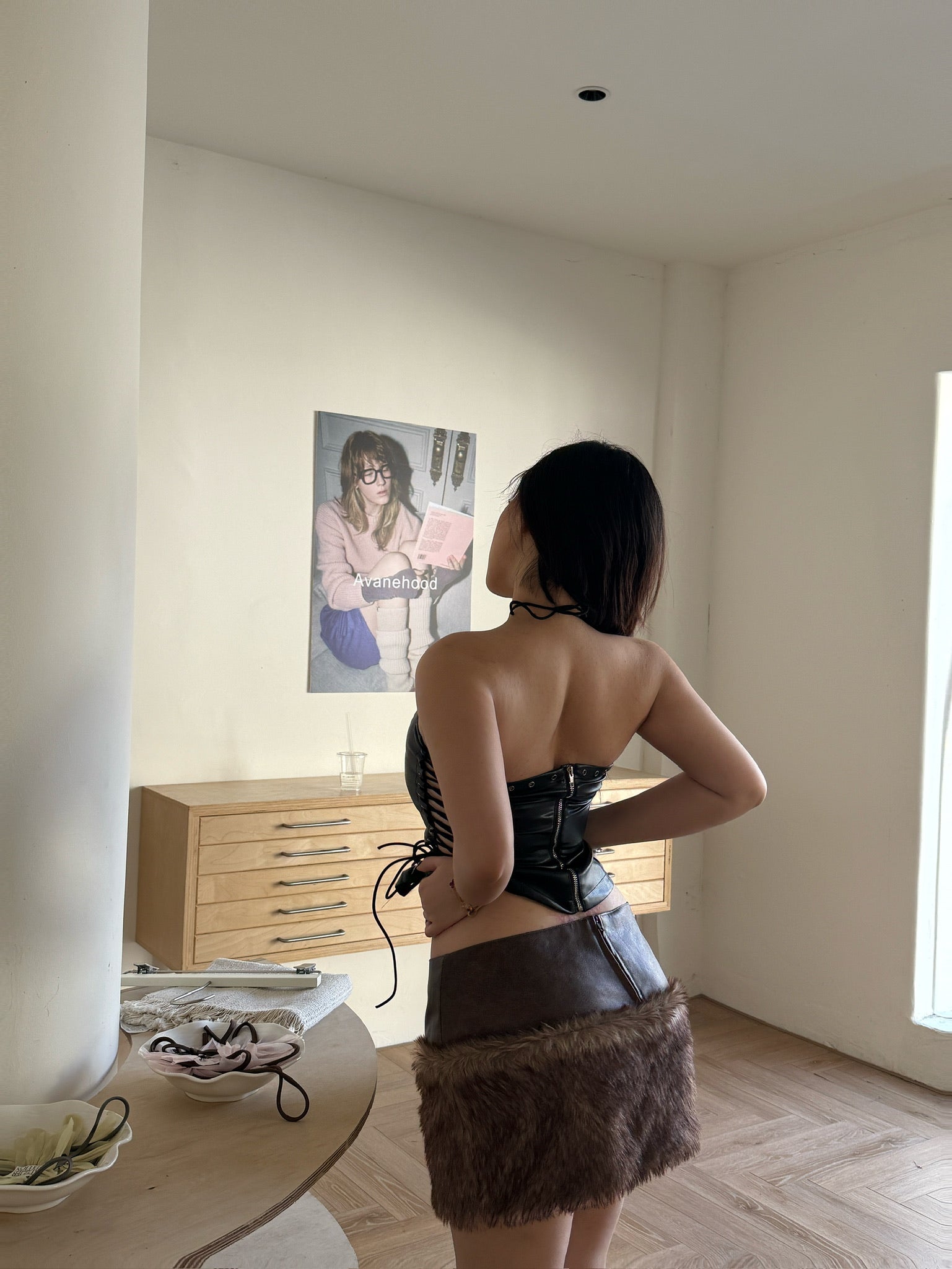 Vintage Espresso Furry Mini Skirt