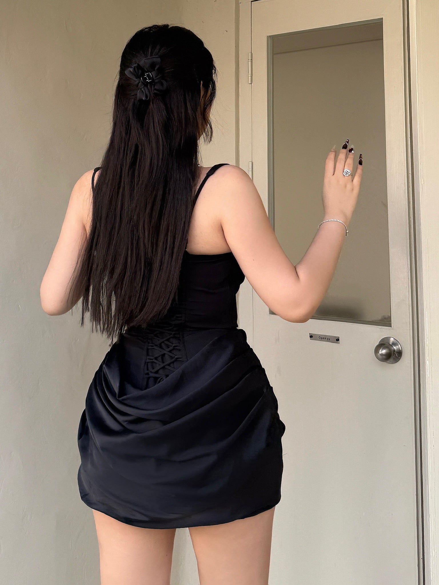 Noir Draped Corset Square Neck Mini Dress (缺单品或细节图）