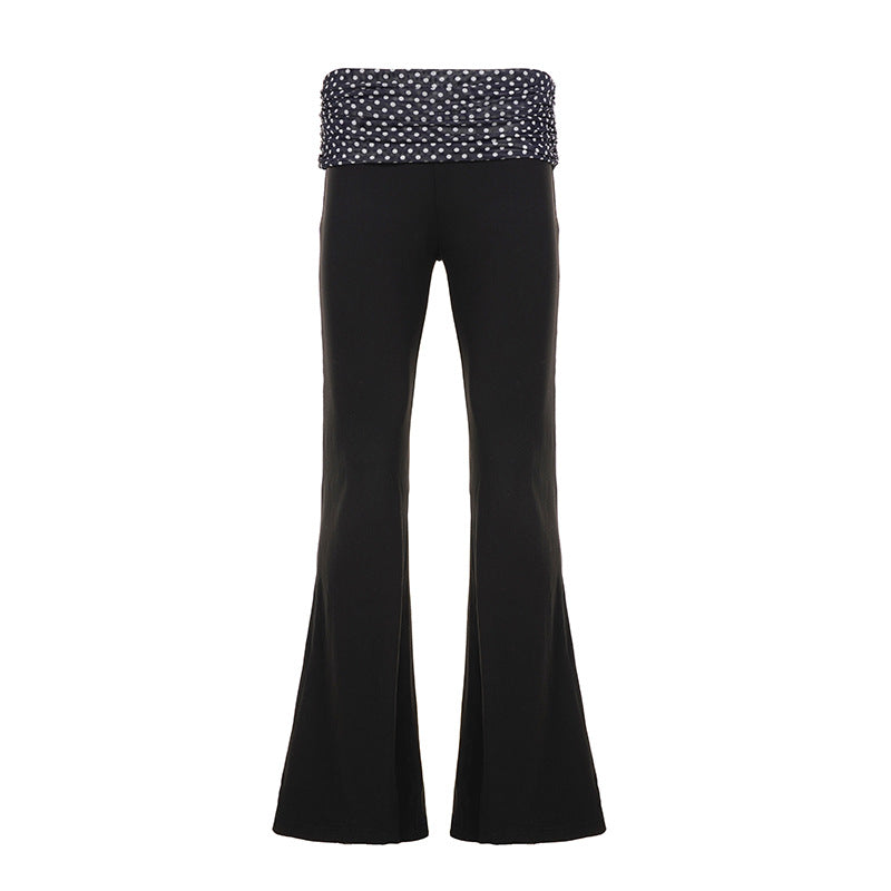 Black Polka Dot Fold-Over Pants