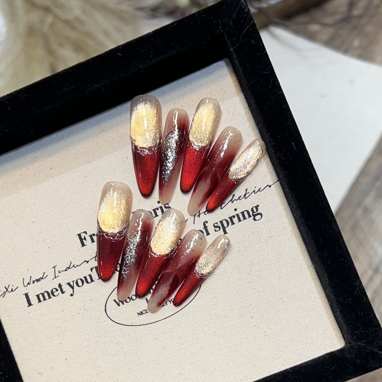 Ruby Velvet Cat-Eye & Silver Liquid Chrome Press-On Nails