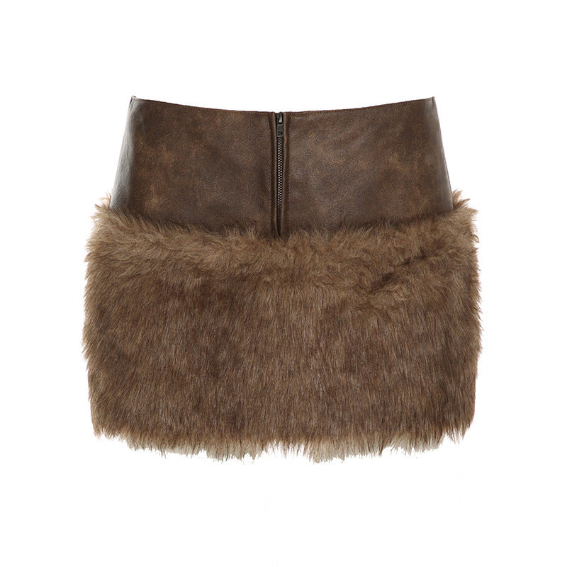 Vintage Espresso Furry Mini Skirt