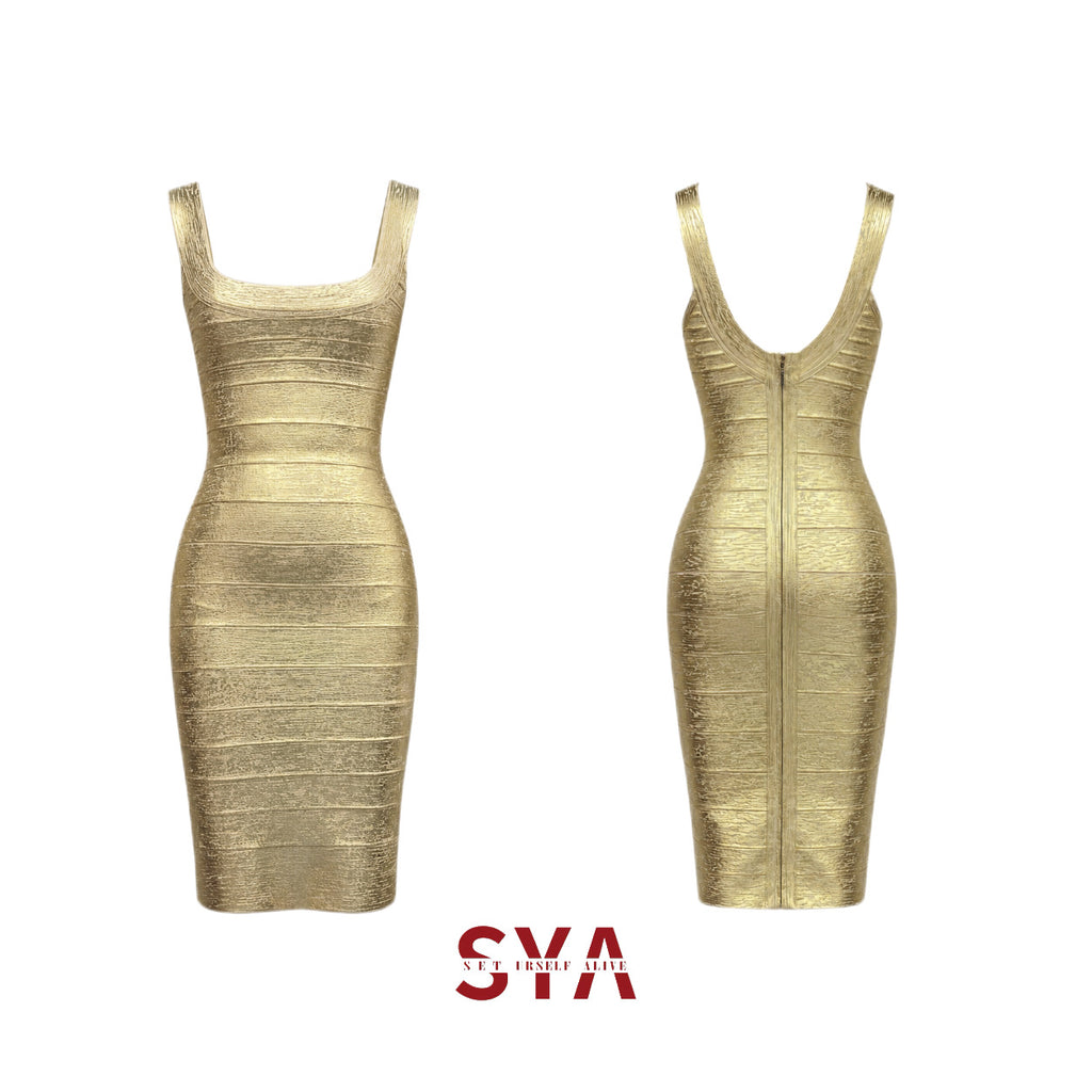 "The Golden" Sculpted U-Neck Mini Dress